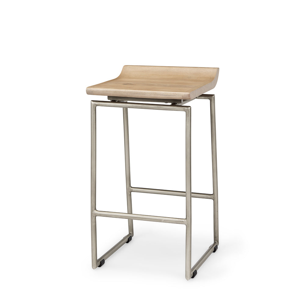Mercana - Givens 14.0L x 15.8W x 25.8H Brown Wood W/Silver Metal Frame Counterstool - 69554 view 1