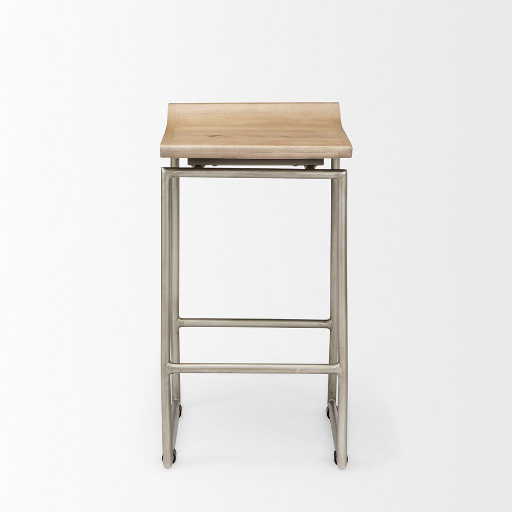 Mercana - Givens 14.0L x 15.8W x 25.8H Brown Wood W/Silver Metal Frame Counterstool - 69554 view 2