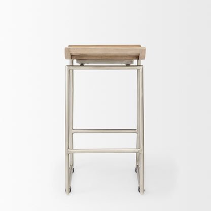 Mercana - Givens 14.0L x 15.8W x 25.8H Brown Wood W/Silver Metal Frame Counterstool - 69554 view 4