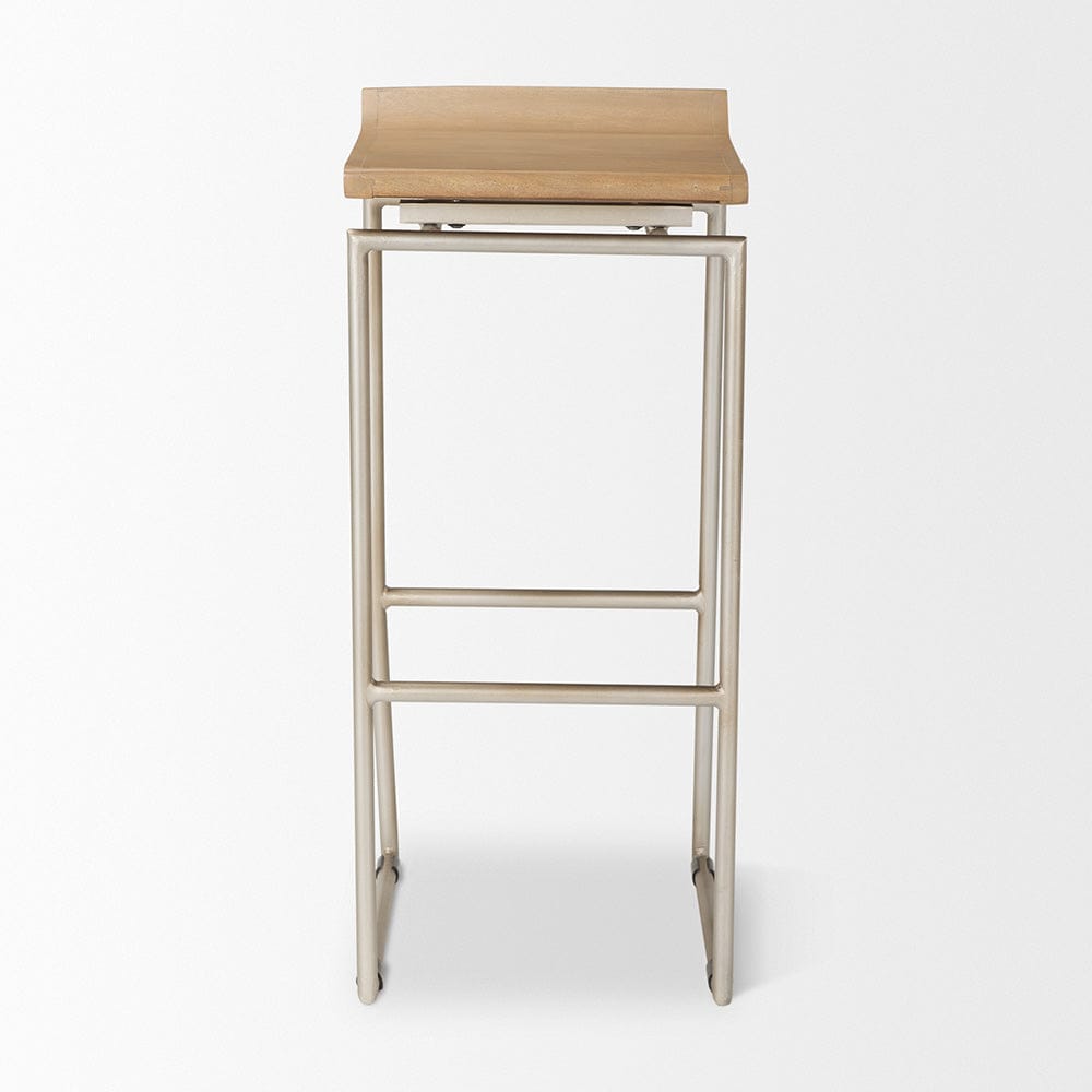 Mercana - Givens 14.0L x 15.8W x 31.8H Brown Wood W/Silver Metal Frame Barstool - 69555 view 2