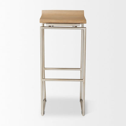 Mercana - Givens 14.0L x 15.8W x 31.8H Brown Wood W/Silver Metal Frame Barstool - 69555 view 2