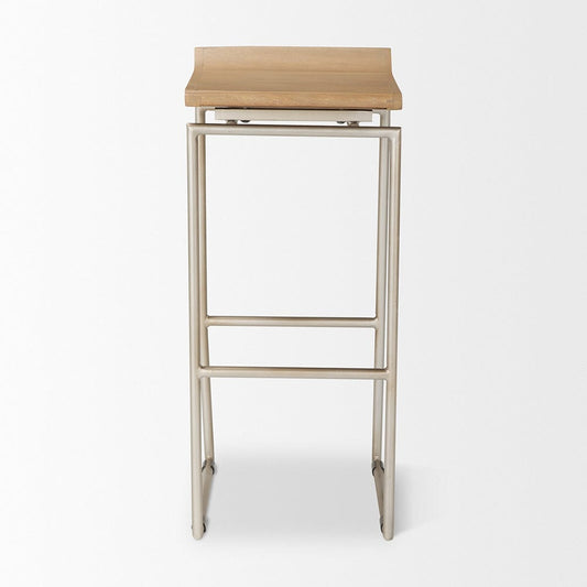 Mercana - Givens 14.0L x 15.8W x 31.8H Brown Wood W/Silver Metal Frame Barstool - 69555 view 2