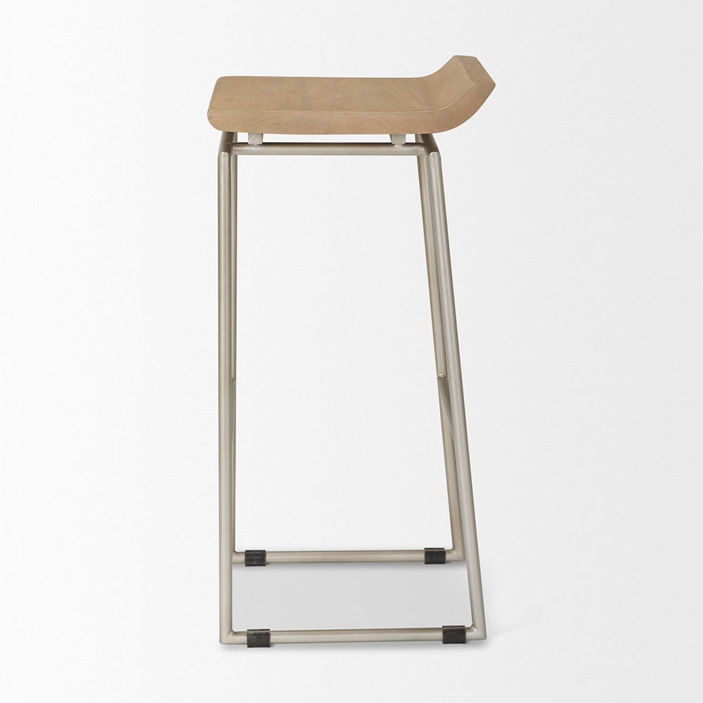 Mercana - Givens 14.0L x 15.8W x 31.8H Brown Wood W/Silver Metal Frame Barstool - 69555 view 3
