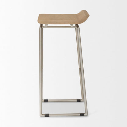 Mercana - Givens 14.0L x 15.8W x 31.8H Brown Wood W/Silver Metal Frame Barstool - 69555 view 3