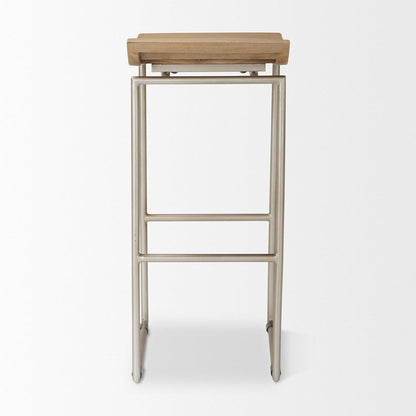 Mercana - Givens 14.0L x 15.8W x 31.8H Brown Wood W/Silver Metal Frame Barstool - 69555 view 4