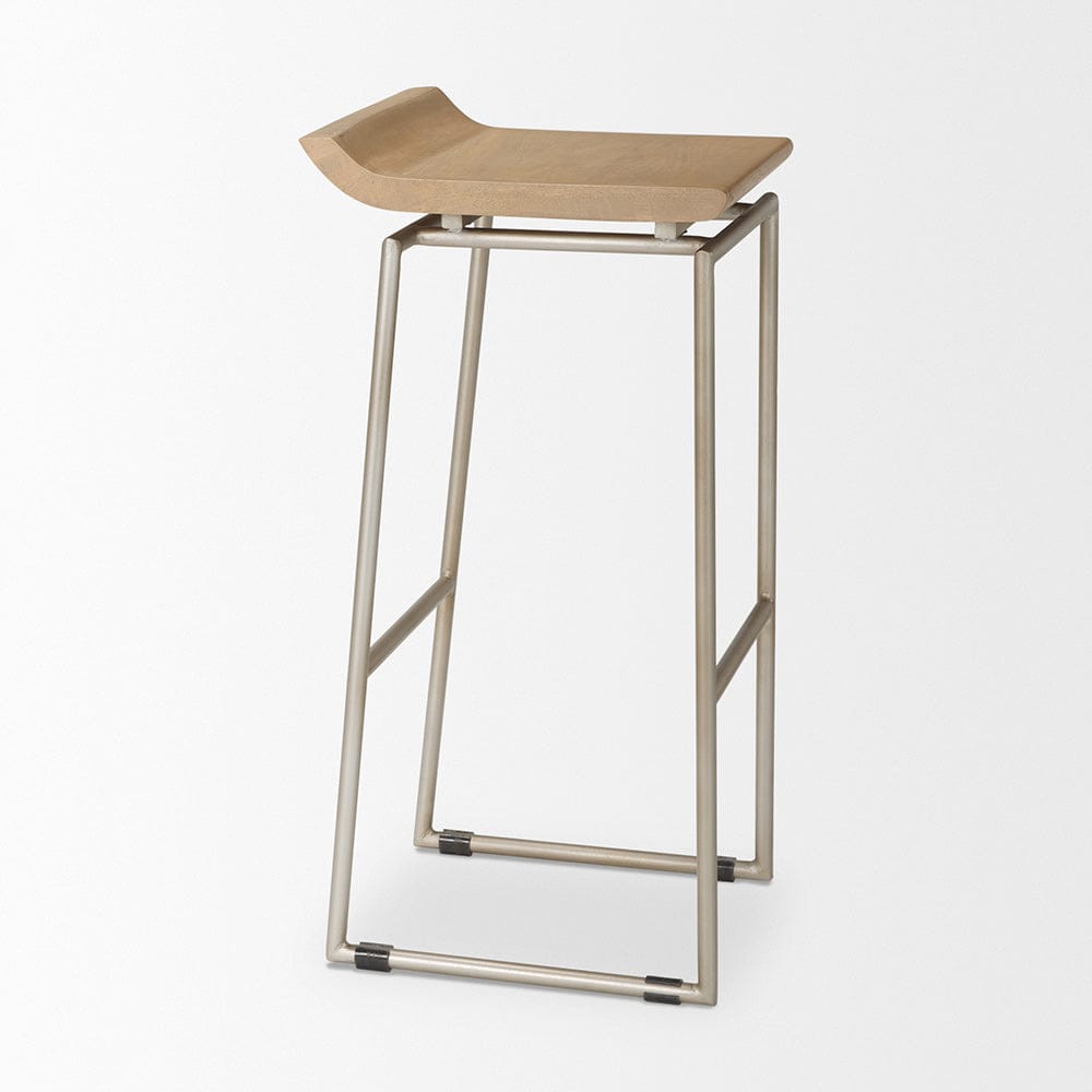 Mercana - Givens 14.0L x 15.8W x 31.8H Brown Wood W/Silver Metal Frame Barstool - 69555 view 5