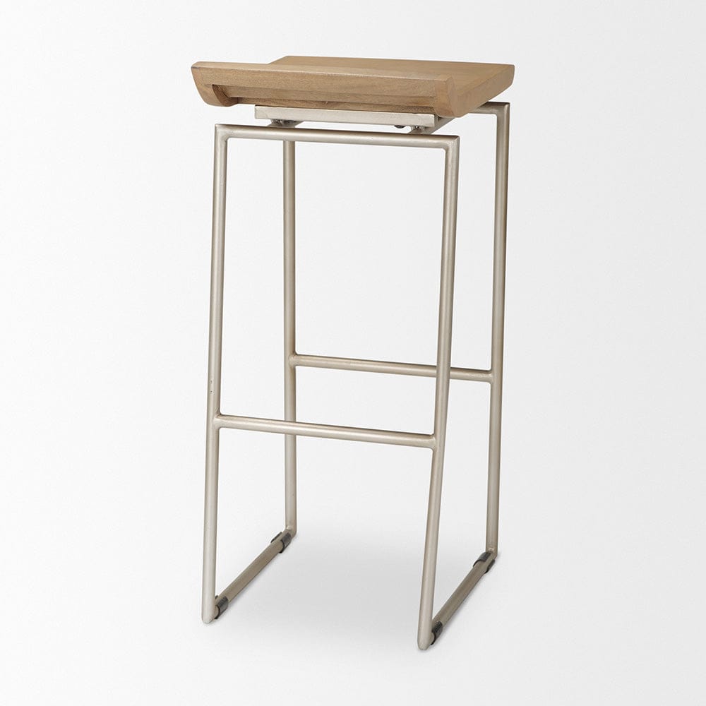 Mercana - Givens 14.0L x 15.8W x 31.8H Brown Wood W/Silver Metal Frame Barstool - 69555 view 11