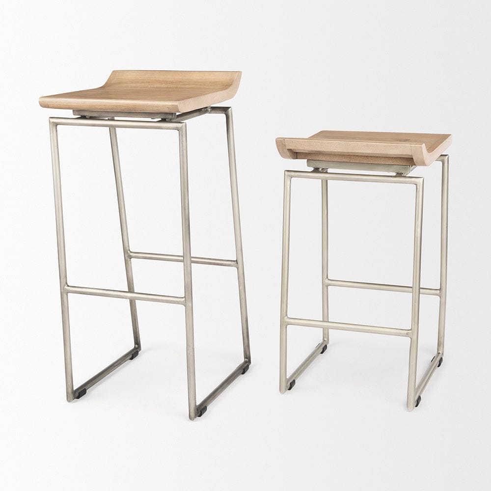 Mercana - Givens 14.0L x 15.8W x 31.8H Brown Wood W/Silver Metal Frame Barstool - 69555 view 12