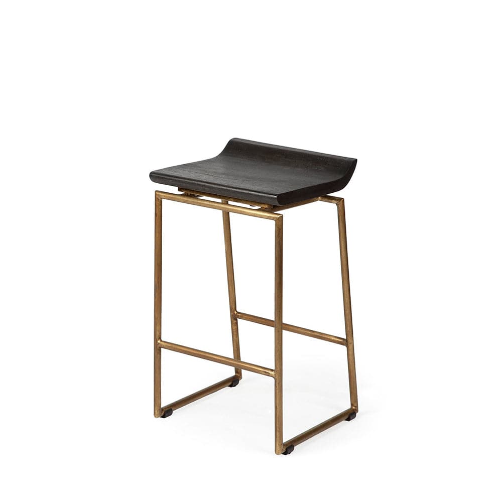Mercana - Givens 24.25" Seat Height Brown Wood Seat Gold Metal Frame Stool - 67852 view 1