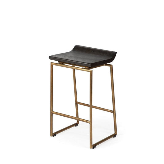 Mercana - Givens 24.25" Seat Height Brown Wood Seat Gold Metal Frame Stool - 67852 view 1