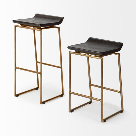 Mercana - Givens 24.25" Seat Height Brown Wood Seat Gold Metal Frame Stool - 67852 view 2