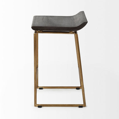 Mercana - Givens 24.25" Seat Height Brown Wood Seat Gold Metal Frame Stool - 67852 view 3