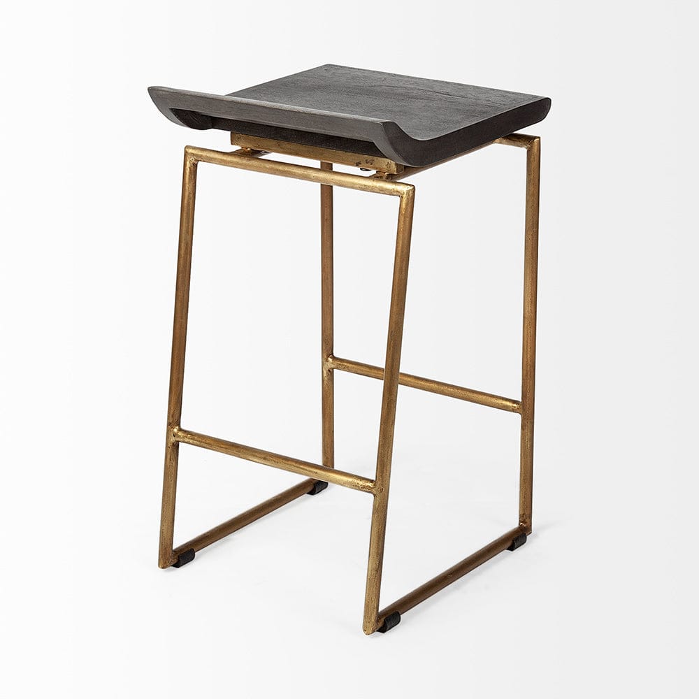 Mercana - Givens 24.25" Seat Height Brown Wood Seat Gold Metal Frame Stool - 67852 view 6