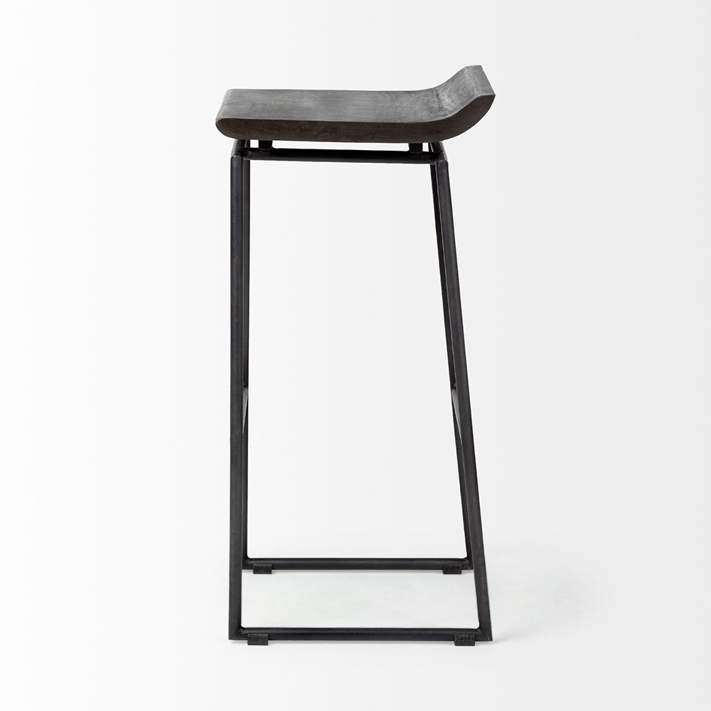 Mercana - Givens 30.25" Seat Height Black Wood Seat Black Metal Base Stool - 67853 view 2