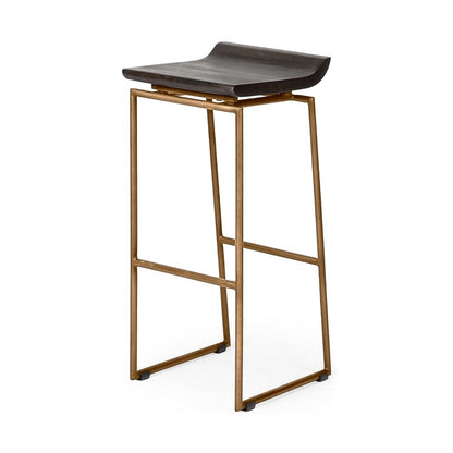 Mercana - Givens 30.25" Seat Height Brown Wood Seat Gold Metal Base Stool - 67991 view 1