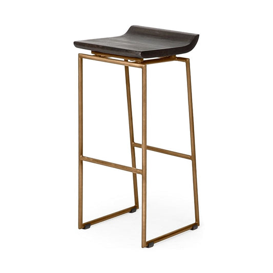 Mercana - Givens 30.25" Seat Height Brown Wood Seat Gold Metal Base Stool - 67991 view 1