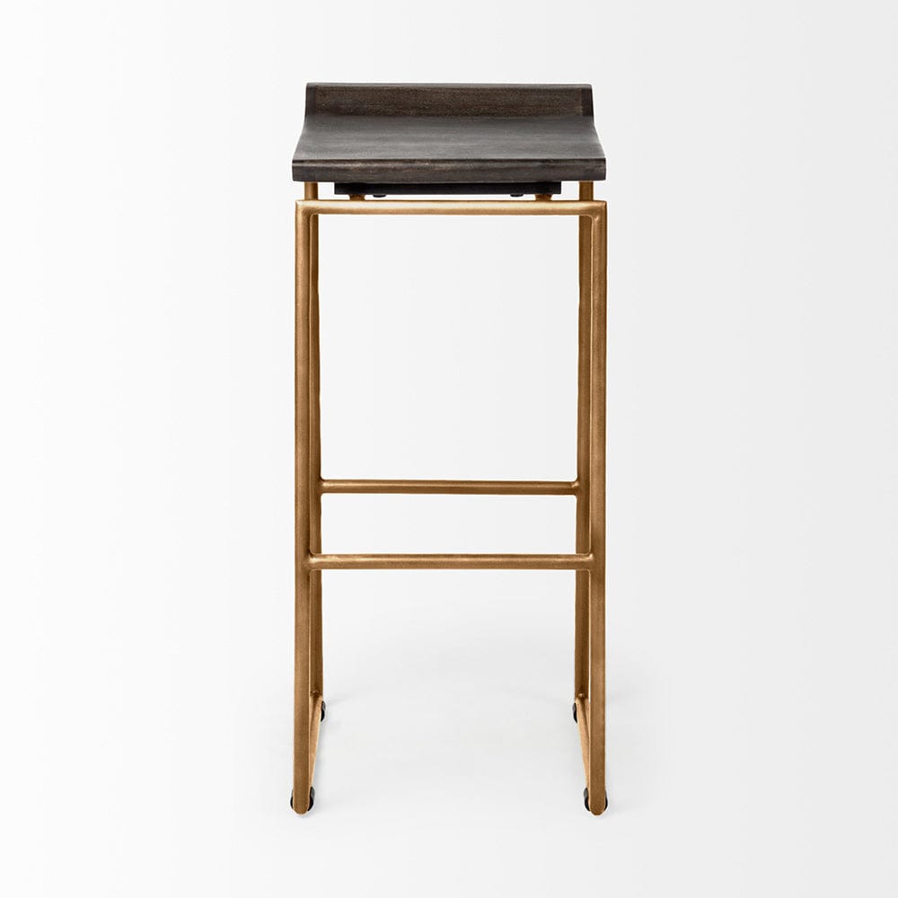 Mercana - Givens 30.25" Seat Height Brown Wood Seat Gold Metal Base Stool - 67991 view 2