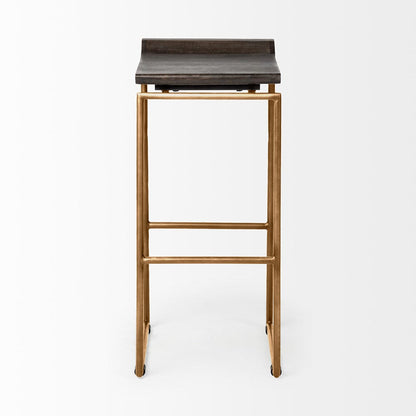 Mercana - Givens 30.25" Seat Height Brown Wood Seat Gold Metal Base Stool - 67991 view 2