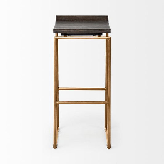 Mercana - Givens 30.25" Seat Height Brown Wood Seat Gold Metal Base Stool - 67991 view 2