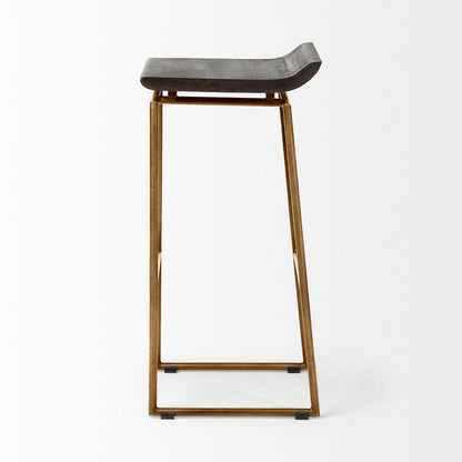 Mercana - Givens 30.25" Seat Height Brown Wood Seat Gold Metal Base Stool - 67991 view 4