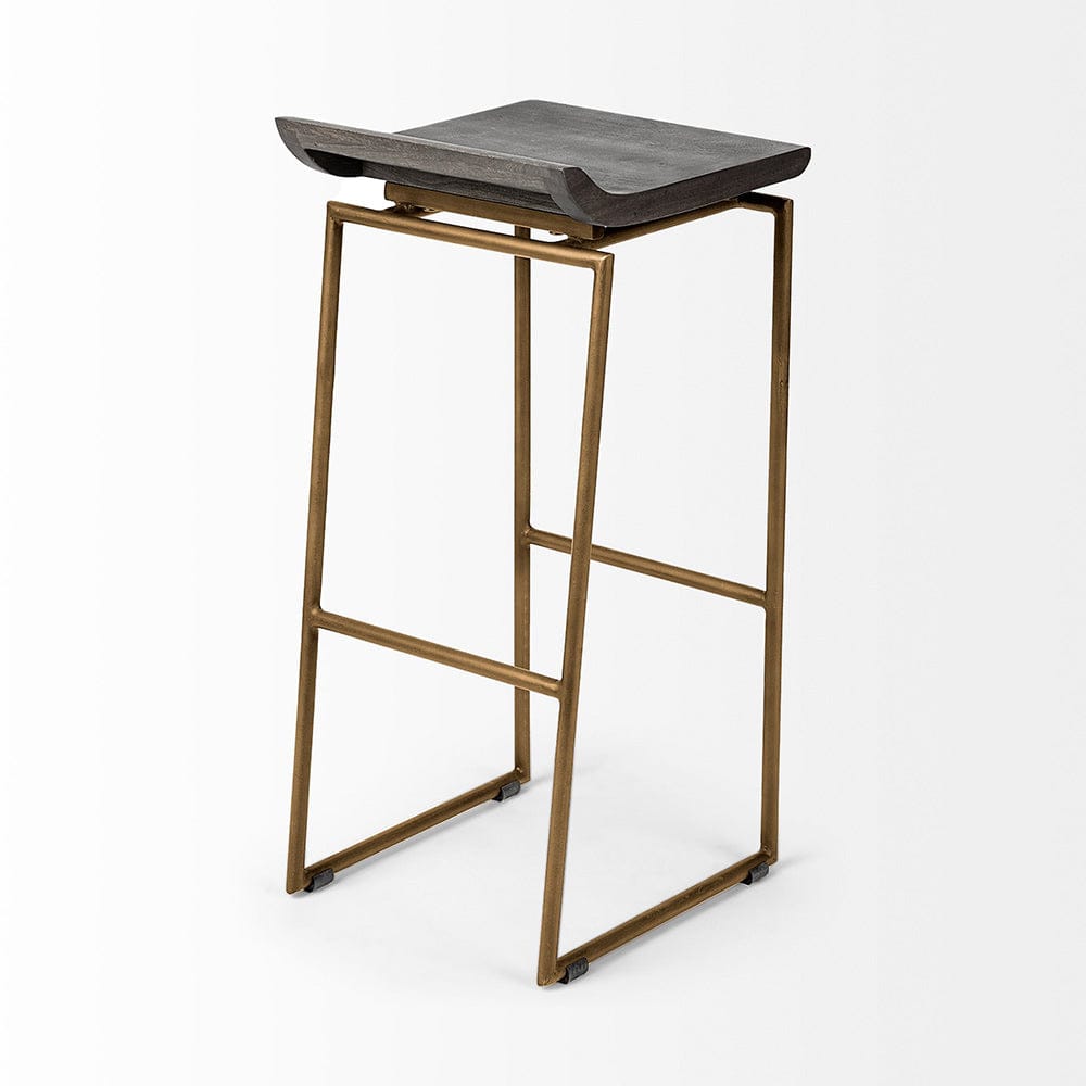 Mercana - Givens 30.25" Seat Height Brown Wood Seat Gold Metal Base Stool - 67991 view 5