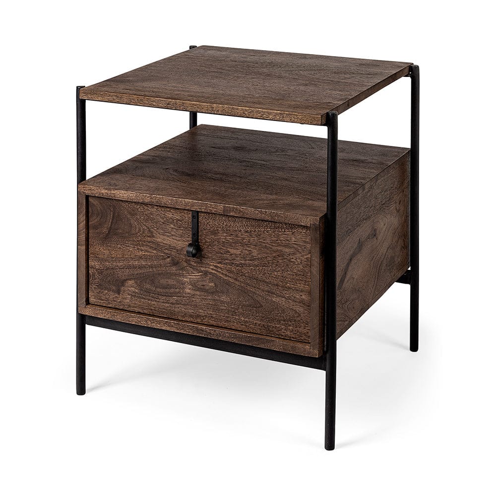 Mercana - Glenn I 20L x 21W x 24H Dark Brown Wood w/ Black Iron Frame Square End/Side Table - 69015 view 1
