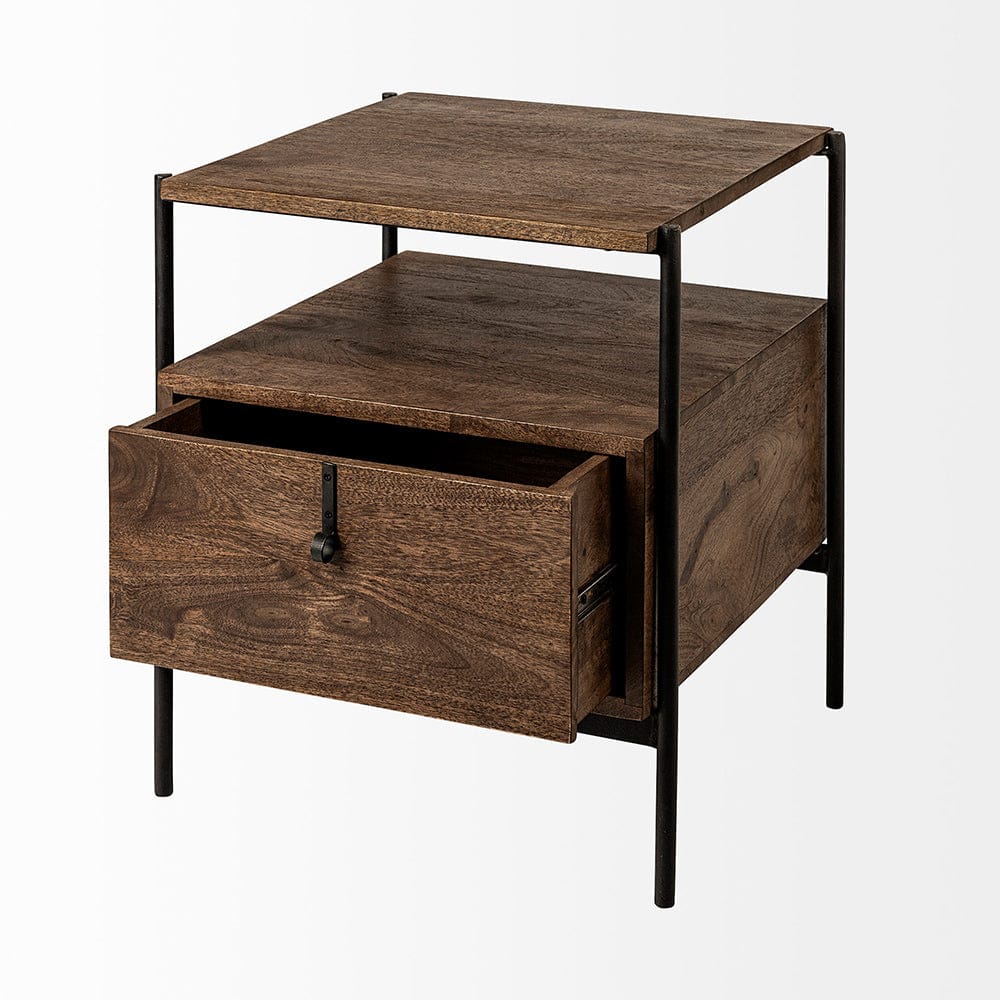 Mercana - Glenn I 20L x 21W x 24H Dark Brown Wood w/ Black Iron Frame Square End/Side Table - 69015 view 6