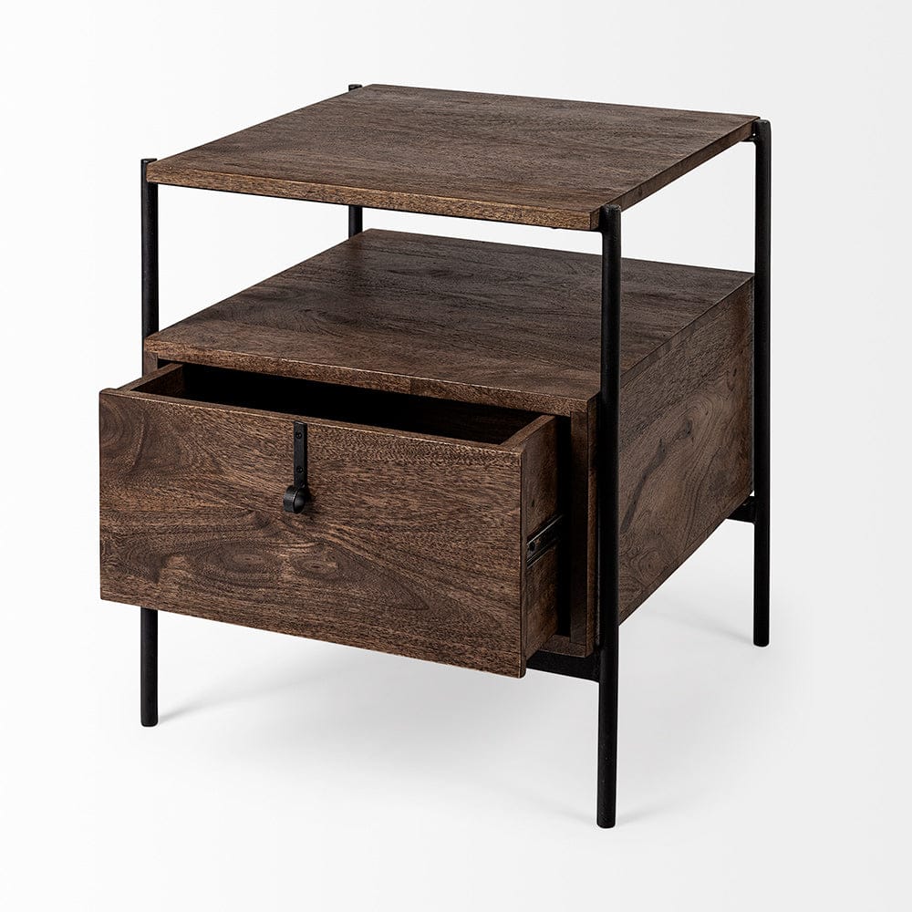 Mercana - Glenn I 20L x 21W x 24H Dark Brown Wood w/ Black Iron Frame Square End/Side Table - 69015 view 7