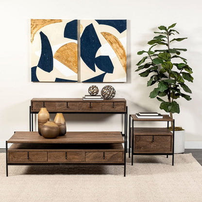 Mercana - Glenn II 54x30 Dark Brown Wood w/ Black Iron Frame, Rectangle 3 Drawers Coffee Table - 69016 view 3