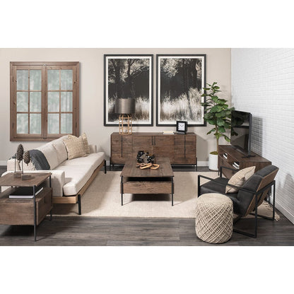 Mercana - Glenn II 54x30 Dark Brown Wood w/ Black Iron Frame, Rectangle 3 Drawers Coffee Table - 69016 view 4
