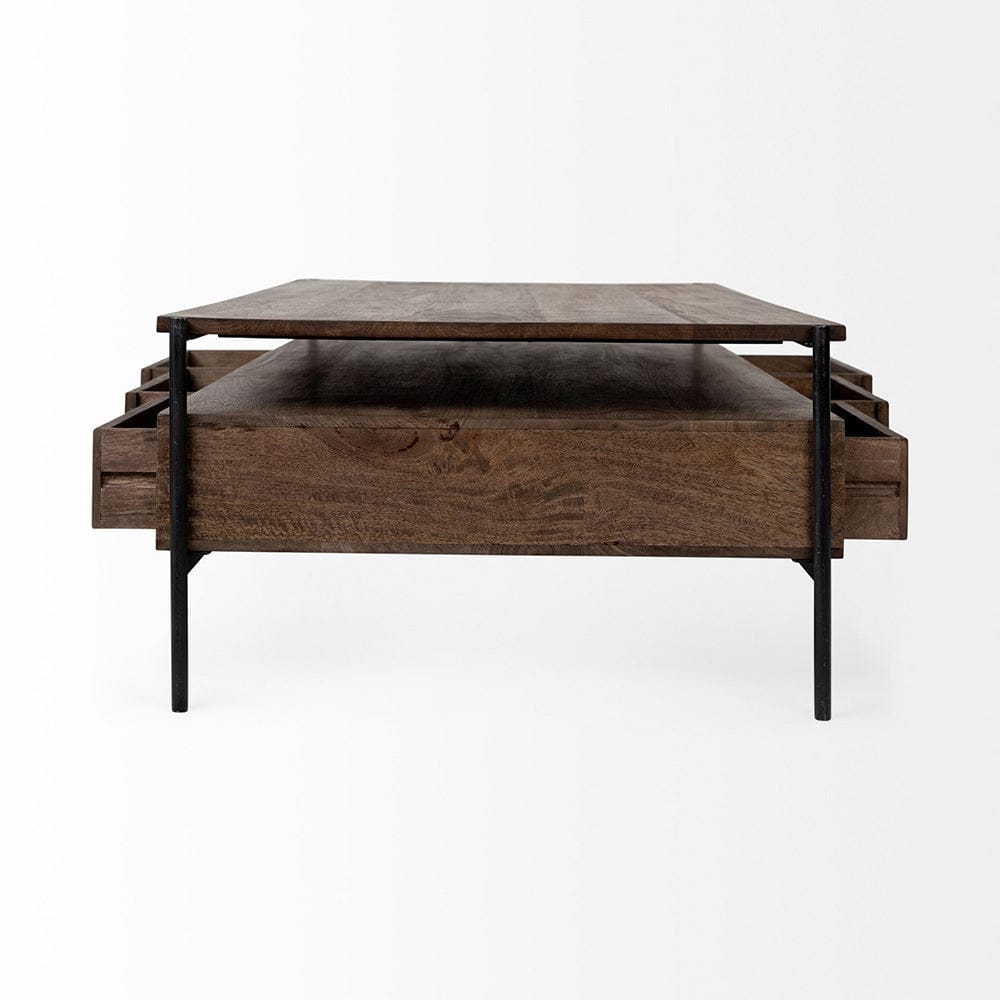 Mercana - Glenn II 54x30 Dark Brown Wood w/ Black Iron Frame, Rectangle 3 Drawers Coffee Table - 69016 view 5