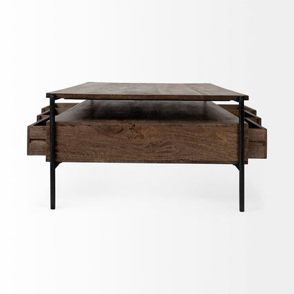 Mercana - Glenn II 54x30 Dark Brown Wood w/ Black Iron Frame, Rectangle 3 Drawers Coffee Table - 69016 view 5