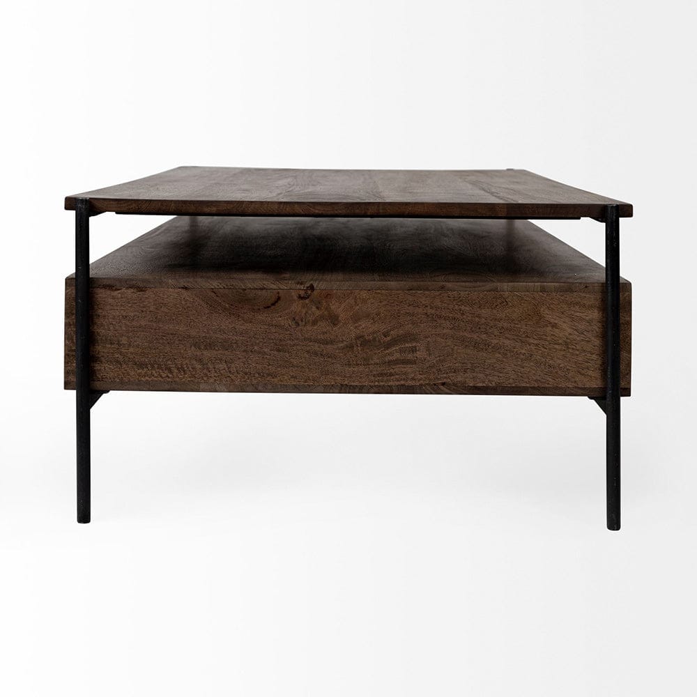 Mercana - Glenn II 54x30 Dark Brown Wood w/ Black Iron Frame, Rectangle 3 Drawers Coffee Table - 69016 view 6
