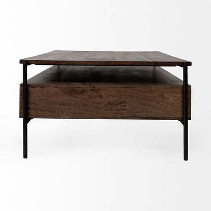 Mercana - Glenn II 54x30 Dark Brown Wood w/ Black Iron Frame, Rectangle 3 Drawers Coffee Table - 69016 view 6