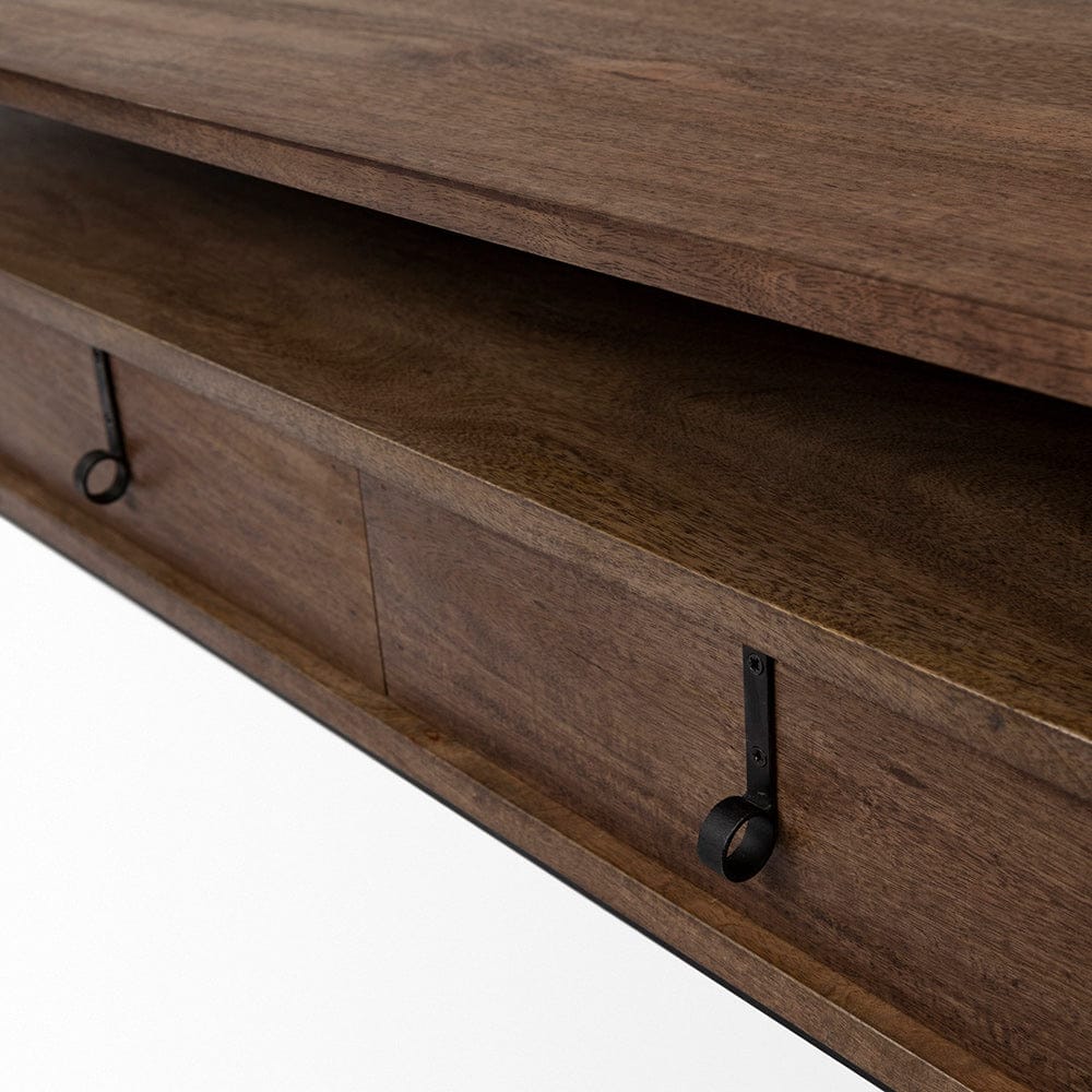 Mercana - Glenn II 54x30 Dark Brown Wood w/ Black Iron Frame, Rectangle 3 Drawers Coffee Table - 69016 view 8
