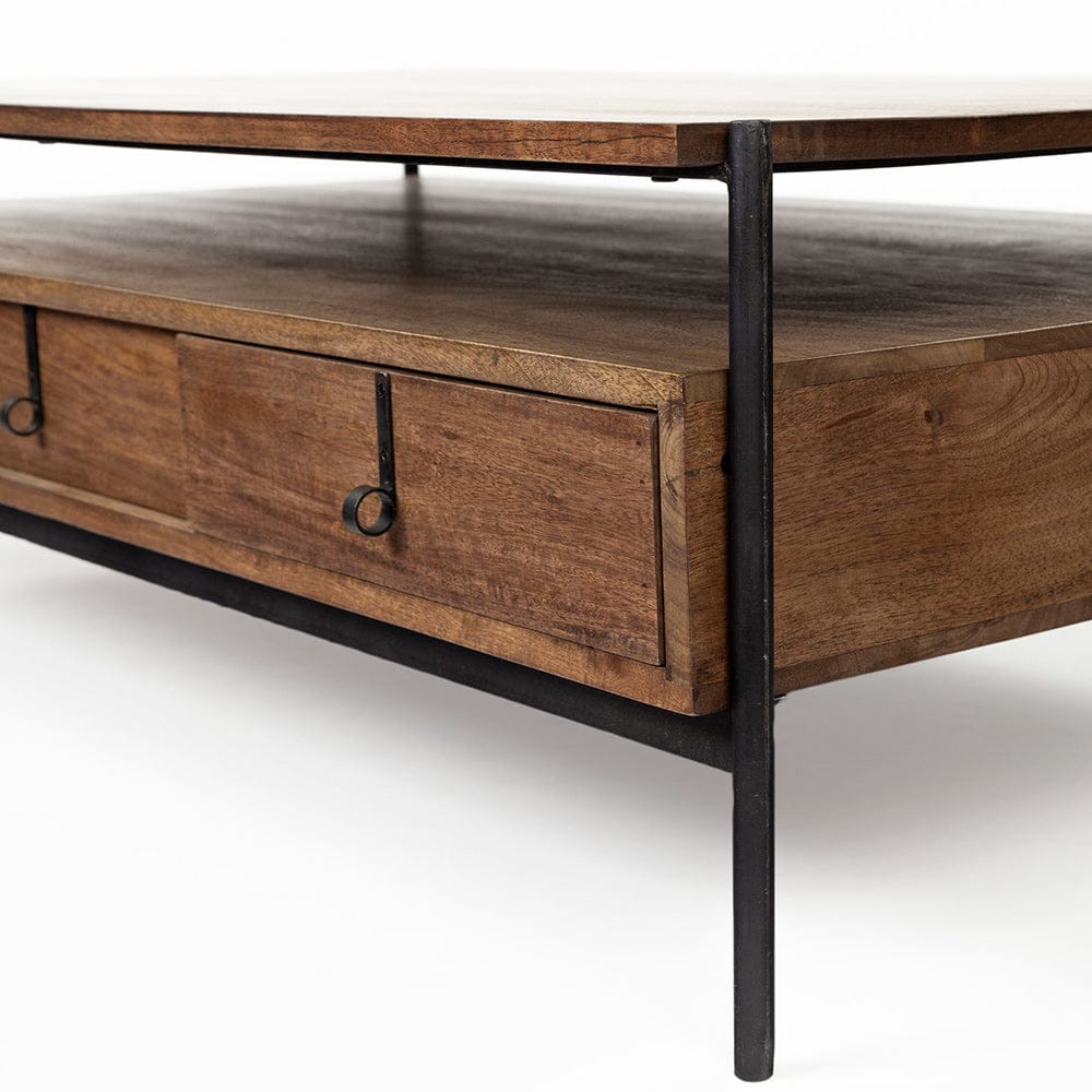 Mercana - Glenn II 54x30 Dark Brown Wood w/ Black Iron Frame, Rectangle 3 Drawers Coffee Table - 69016 view 9
