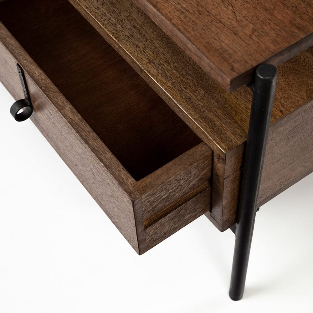Mercana - Glenn II 54x30 Dark Brown Wood w/ Black Iron Frame, Rectangle 3 Drawers Coffee Table - 69016 view 11