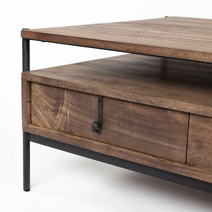 Mercana - Glenn II 54x30 Dark Brown Wood w/ Black Iron Frame, Rectangle 3 Drawers Coffee Table - 69016 view 12