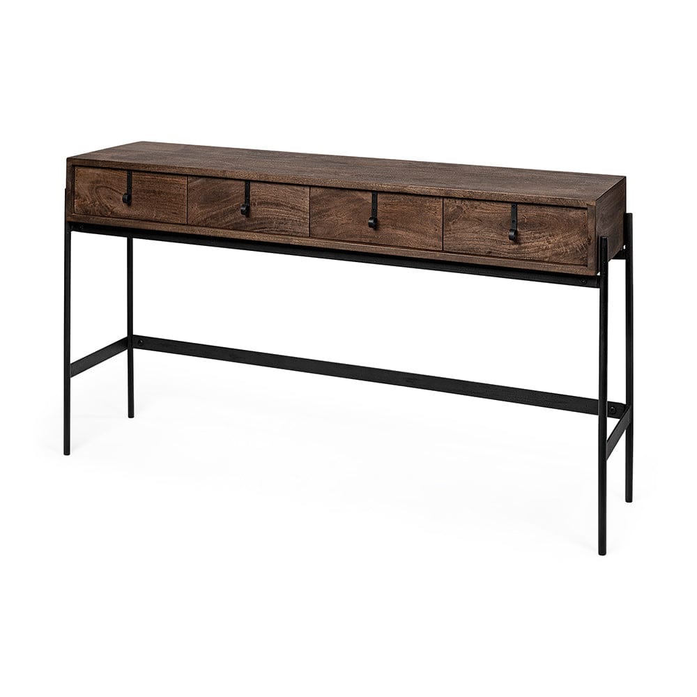 Mercana - Glenn III 56L x 14W Dark Brown Wood w/ Black Iron Frame, 4 Drawer Console Table - 69017 view 1