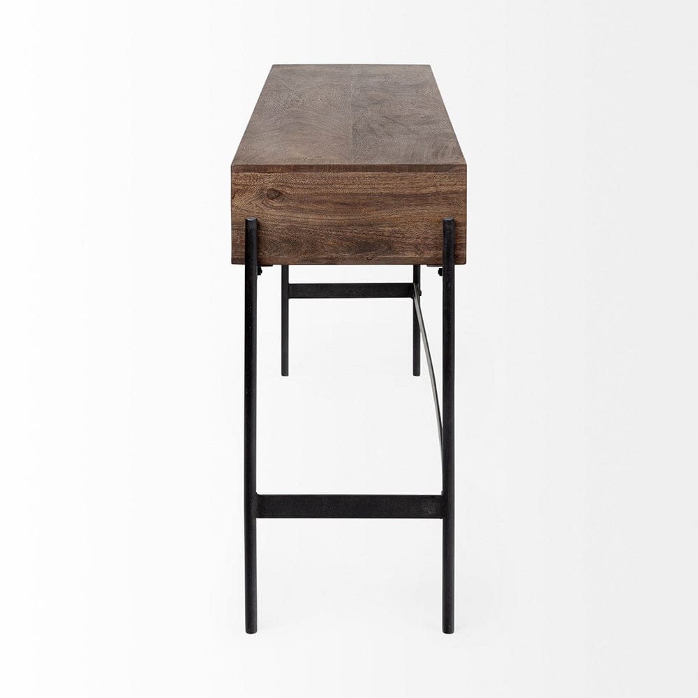 Mercana - Glenn III 56L x 14W Dark Brown Wood w/ Black Iron Frame, 4 Drawer Console Table - 69017 view 5