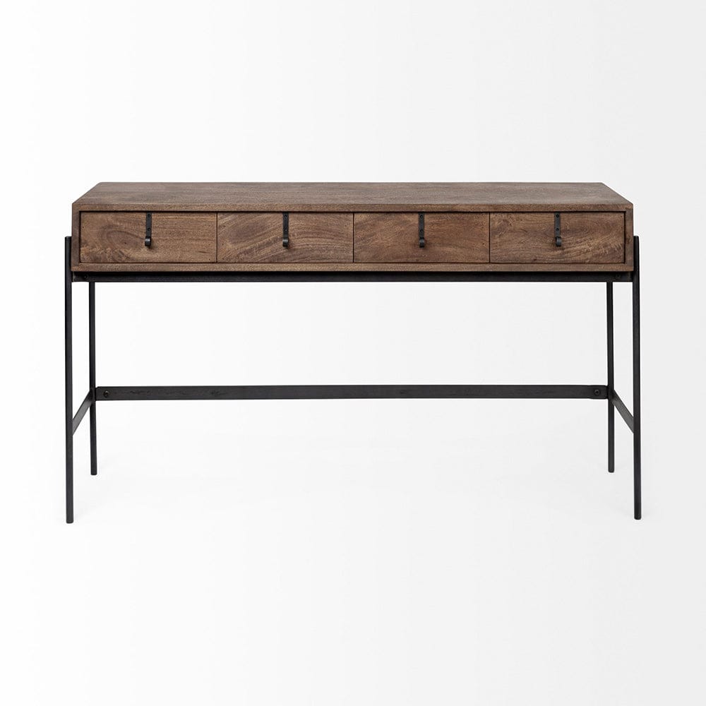 Mercana - Glenn III 56L x 14W Dark Brown Wood w/ Black Iron Frame, 4 Drawer Console Table - 69017 view 6