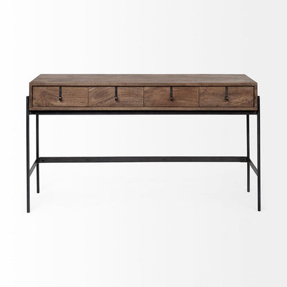 Mercana - Glenn III 56L x 14W Dark Brown Wood w/ Black Iron Frame, 4 Drawer Console Table - 69017 view 6