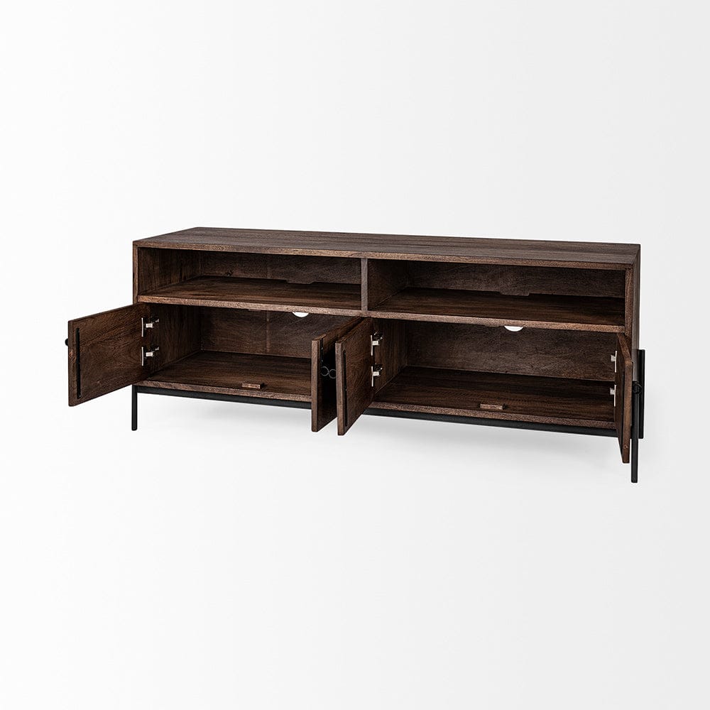 Mercana - Glenn IV Dark Brown Wood w/ Black Iron Frame Media Console w/ Storage, TV Stand for TV up to 71" - 69018 view 2