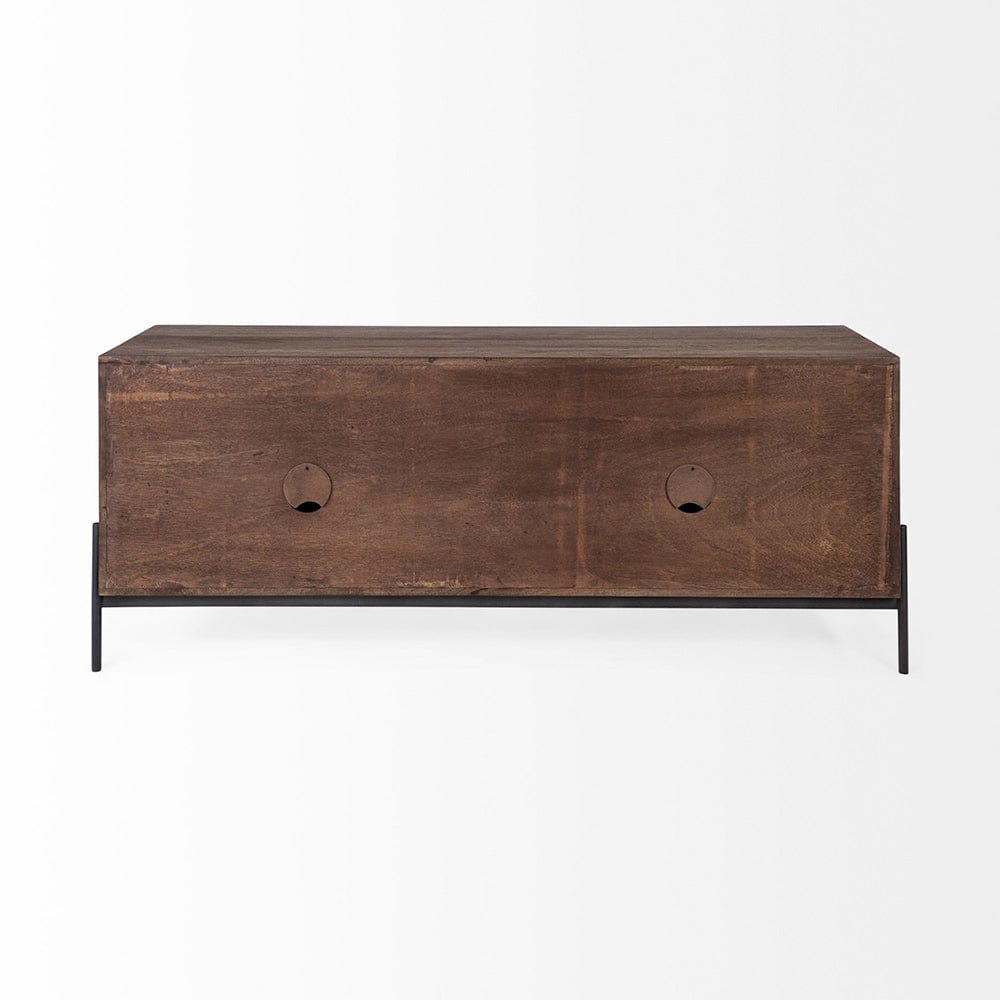 Mercana - Glenn IV Dark Brown Wood w/ Black Iron Frame Media Console w/ Storage, TV Stand for TV up to 71" - 69018 view 4