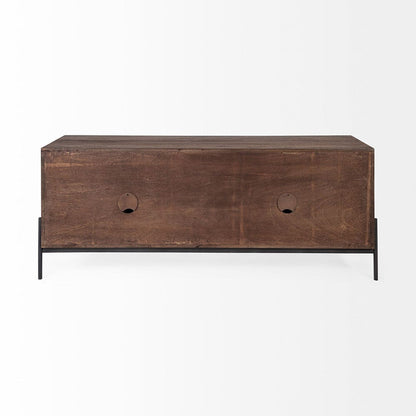 Mercana - Glenn IV Dark Brown Wood w/ Black Iron Frame Media Console w/ Storage, TV Stand for TV up to 71" - 69018 view 4