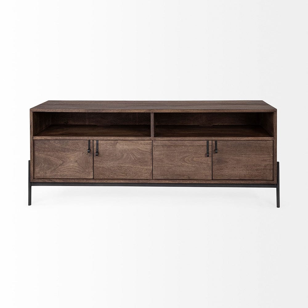 Mercana - Glenn IV Dark Brown Wood w/ Black Iron Frame Media Console w/ Storage, TV Stand for TV up to 71" - 69018 view 6