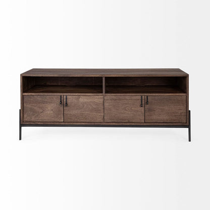 Mercana - Glenn IV Dark Brown Wood w/ Black Iron Frame Media Console w/ Storage, TV Stand for TV up to 71" - 69018 view 6