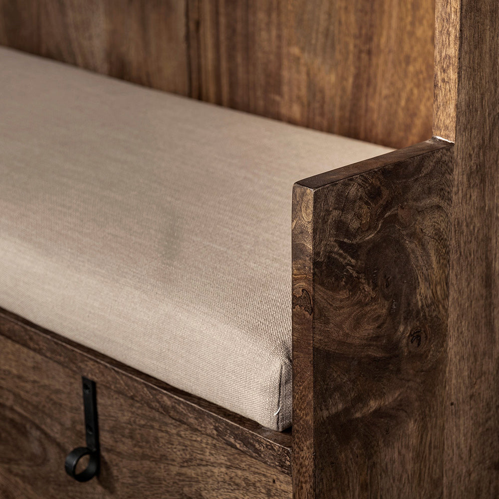 Mercana - Glenn V 56L x 17W Dark Brown Wood w/ Cream Fabric Seat, 3 Drawers Hall Tree - 69019 view 9