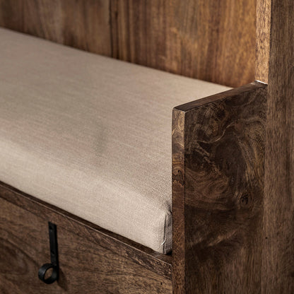 Mercana - Glenn V 56L x 17W Dark Brown Wood w/ Cream Fabric Seat, 3 Drawers Hall Tree - 69019 view 9