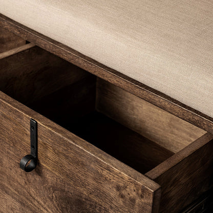 Mercana - Glenn V 56L x 17W Dark Brown Wood w/ Cream Fabric Seat, 3 Drawers Hall Tree - 69019 view 10